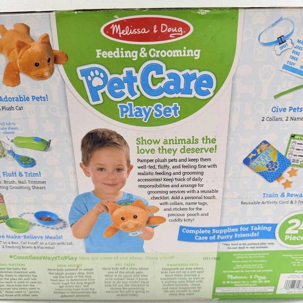 Melissa & Doug Feeding Grooming Pet Care Play Set Plush Cat‎ Dog 24p Toddler Toy